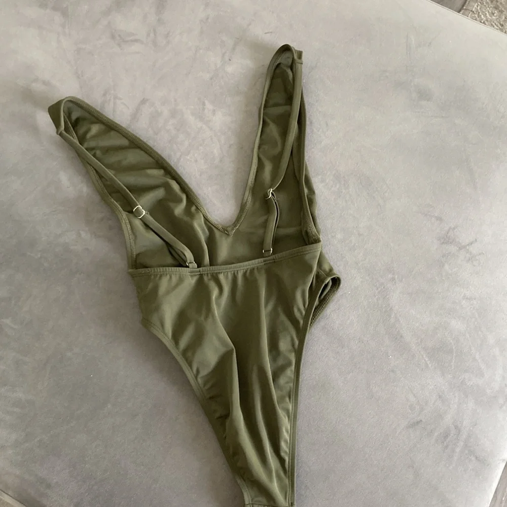 Olive green low plunge one piece - Picture 3 of 4